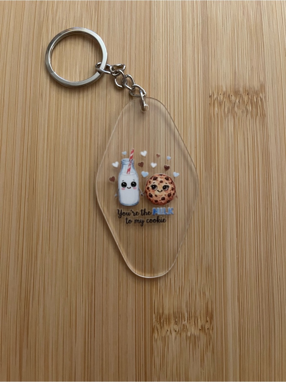 Cute Milk & Cookie Acrylic Keychain - Clear with Brown Cookie